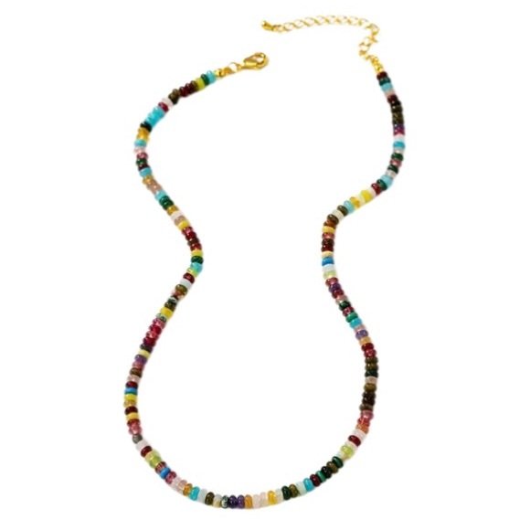 NEW Colorful Gemstone Natural Stone Beaded Adjustable Choker Necklace Gold - Picture 6 of 14